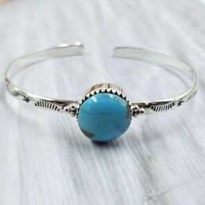 Kingman Turquoise Southwest Bangle Adjustable Sterling Silver Bangle (REXT93-58)