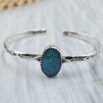 Kingman Turquoise Southwest Bangle Adjustable Sterling Silver Bangle (REXT93-59)