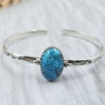 Kingman Turquoise Southwest Bangle Adjustable Sterling Silver Bangle (REXT93-57)