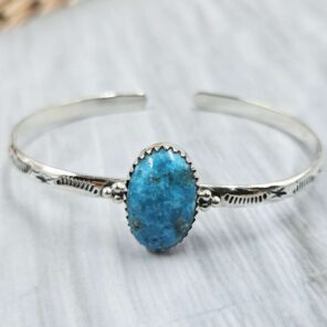 Kingman Turquoise Southwest Bangle Adjustable Sterling Silver Bangle (REXT93-57)