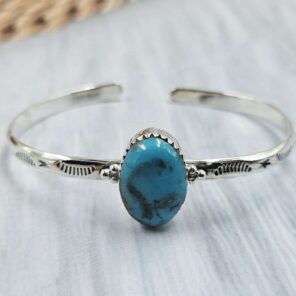 Kingman Turquoise Southwest Bangle Adjustable Sterling Silver Bangle (REXT93-56)