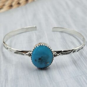 Kingman Turquoise Southwest Bangle Adjustable Sterling Silver Bangle (REXT93-55)
