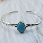 Kingman Turquoise Southwest Bangle Adjustable Sterling Silver Bangle (REXT93-63)