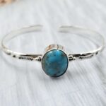 Kingman Turquoise Southwest Bangle Adjustable Sterling Silver Bangle (REXT93-62)