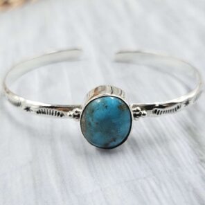 Kingman Turquoise Southwest Bangle Adjustable Sterling Silver Bangle (REXT93-62)