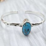 Kingman Turquoise Southwest Bangle Adjustable Sterling Silver Bangle (REXT93-54)