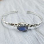 Rainbow Moonstone Southwest Bangle Adjustable Sterling Silver Bangle (REXT93-49)
