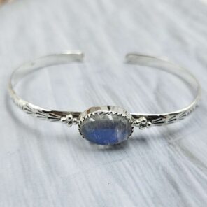 Rainbow Moonstone Southwest Bangle Adjustable Sterling Silver Bangle (REXT93-49)