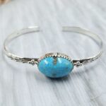 Kingman Turquoise Southwest Bangle Adjustable Sterling Silver Bangle (REXT93-43)