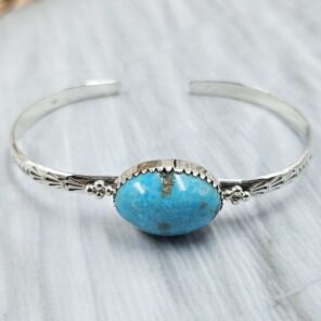 Kingman Turquoise Southwest Bangle Adjustable Sterling Silver Bangle (REXT93-43)
