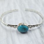 Kingman Turquoise Southwest Bangle Adjustable Sterling Silver Bangle (REXT93-44)
