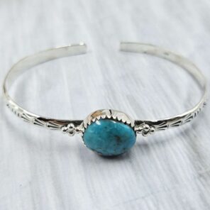 Kingman Turquoise Southwest Bangle Adjustable Sterling Silver Bangle (REXT93-44)