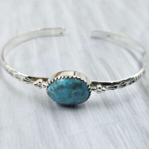 Kingman Turquoise Southwest Bangle Adjustable Sterling Silver Bangle (REXT93-42)