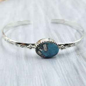 Kingman Turquoise Southwest Bangle Adjustable Sterling Silver Bangle (REXT93-41)