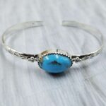 Kingman Turquoise Southwest Bangle Adjustable Sterling Silver Bangle (REXT93-40)
