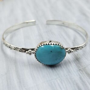 Kingman Turquoise Southwest Bangle Adjustable Sterling Silver Bangle (REXT93-39)