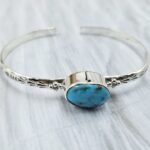 Kingman Turquoise Southwest Bangle Adjustable Sterling Silver Bangle (REXT93-38)