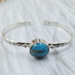 Kingman Turquoise Southwest Bangle Adjustable Sterling Silver Bangle (REXT93-37)