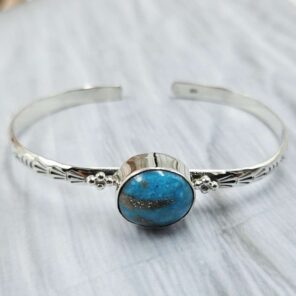 Kingman Turquoise Southwest Bangle Adjustable Sterling Silver Bangle (REXT93-37)