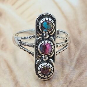 Pink Dahlia Turquoise 925 Sterling Silver Ring (REXT171-7)