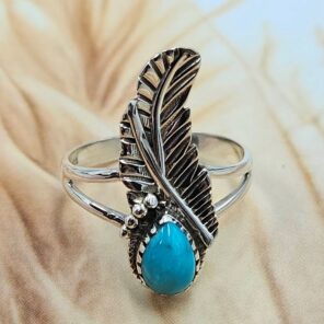 Kingman Turquoise 925 Sterling Silver Ring (REXT172-1)