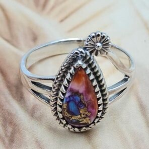 Pink Dahlia Turquoise 925 Sterling Silver Ring (REXT173-7)
