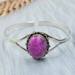 Pink Rainbow Moonstone 1" 925 Sterling Silver Bracelet (REXT119-277)