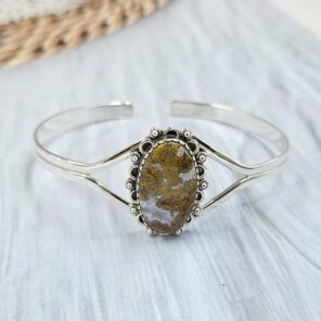 Kerrouchen Seam Agate 1.25" 925 Sterling Silver Bracelet (REXT119-281)