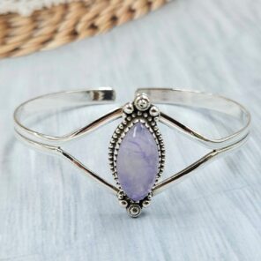 Purple Rainbow Moonstone 1.25" 925 Sterling Silver Bracelet (REXT119-282)
