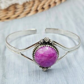 Pink Rainbow Moonstone 1" 925 Sterling Silver Bracelet (REXT119-283)