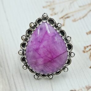 Pink Rainbow Moonstone Size US 11 Sterling Silver Ring (REXT110-203)