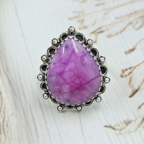 Pink Rainbow Moonstone Size US 11 Sterling Silver Ring (REXT110-203)