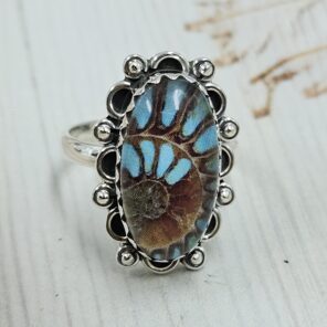 Ammolite Turquoise Doublet Size US 7 Sterling Silver Ring (REXT110-210)