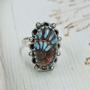 Ammolite Turquoise Doublet Size US 7 Sterling Silver Ring (REXT110-210)