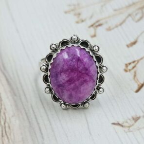 Pink Rainbow Moonstone Size US 6 Sterling Silver Ring (REXT110-201)