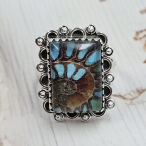 Ammolite Turquoise Doublet Size US 8 Sterling Silver Ring (REXT110-211)