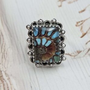 Ammolite Turquoise Doublet Size US 8 Sterling Silver Ring (REXT110-211)