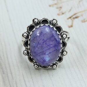 Purple Rainbow Moonstone Size US 7 Sterling Silver Ring (REXT110-198)