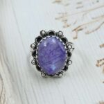 Purple Rainbow Moonstone Size US 7 Sterling Silver Ring (REXT110-198)