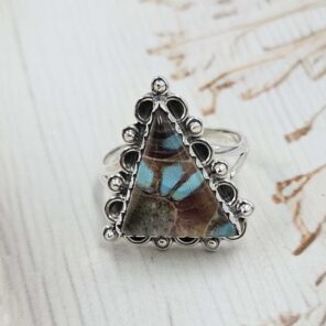 Ammolite Turquoise Doublet Size US 6 Sterling Silver Ring (REXT110-212)