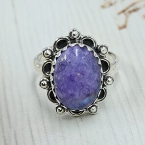 Purple Rainbow Moonstone Size US 8 Sterling Silver Ring (REXT110-199)