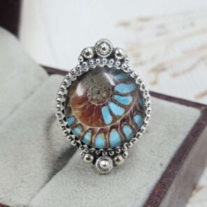 Ammolite Turquoise Doublet Size US 10 Sterling Silver Ring (REXT110-215)