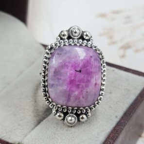 Pink Rainbow Moonstone Size US 6 Sterling Silver Ring (REXT110-223)