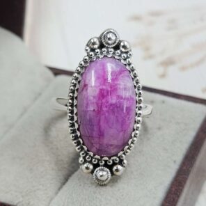 Pink Rainbow Moonstone Size US 10 Sterling Silver Ring (REXT110-221)