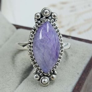 Purple Rainbow Moonstone Size US 11 Sterling Silver Ring (REXT110-226)
