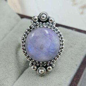 Purple Rainbow Moonstone Size US 8 Sterling Silver Ring (REXT110-227)