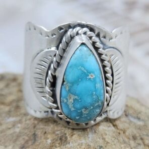 White Water Turquoise Matt Finish Size US 7 925 Sterling Silver Ring (REXT80-41)