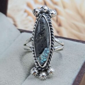 Black Jack Turquoise Size US 7 925 Sterling Silver Ring (RS67-242)