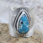 White Water Turquoise Matt Finish Size US 6 925 Sterling Silver Ring (REXT80-42)