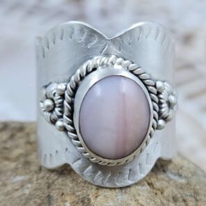 Pink Opal Matt Finish Size US 8 925 Sterling Silver Ring (REXT80-55)